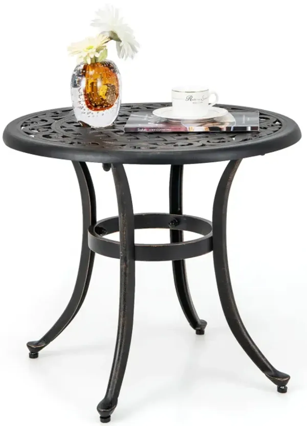24 Inch Patio Side Table with Adjustable Footpads for Poolside Backyard Balcony