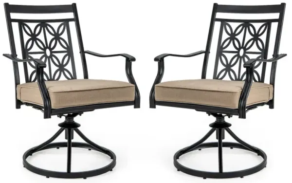2 Pieces Patio 360 Degree Swivel Chairs with Blossom Pattern Backrest and Cushions