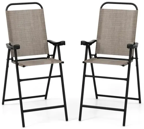 Patio Folding Bar Stool Set of 2 with Metal Frame and Footrest