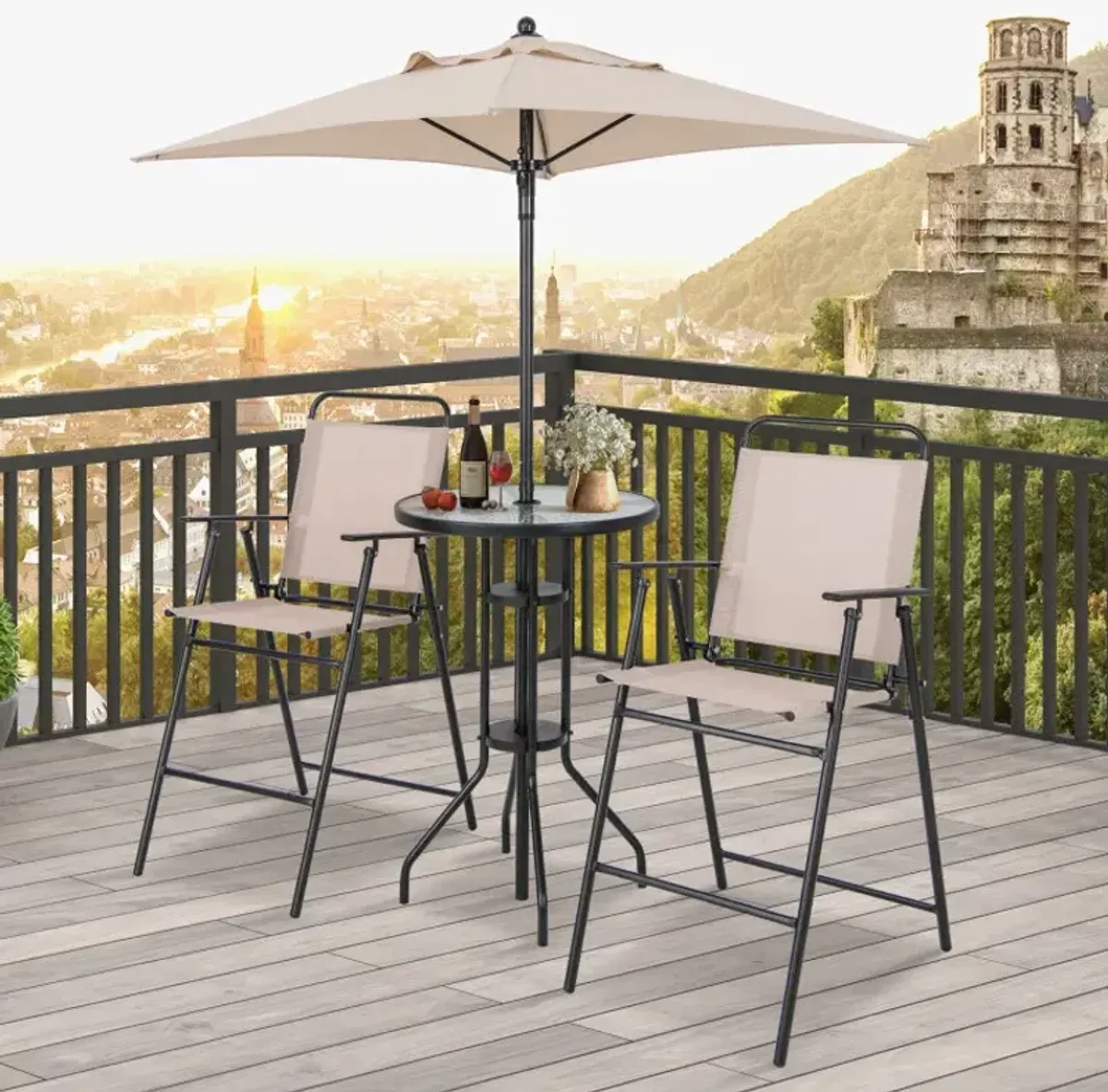 4 Pieces Outdoor Bar Set with Umbrella