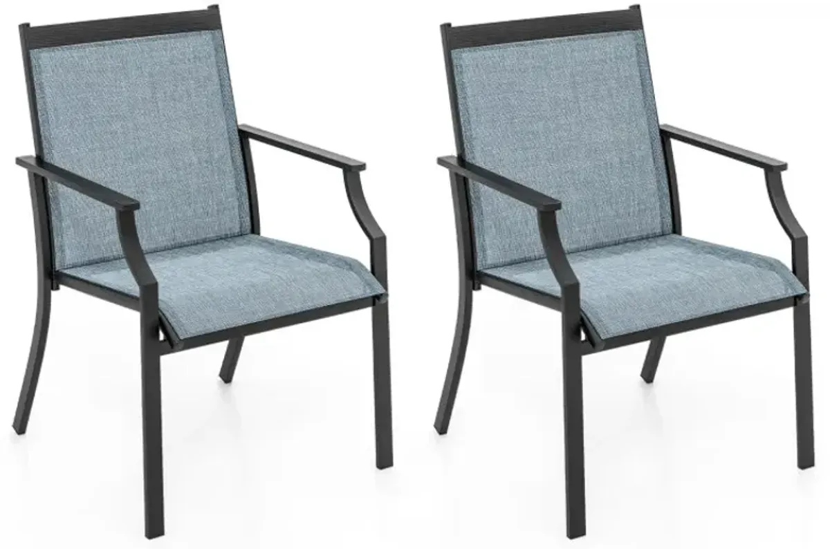 2 Piece Patio Dining Chairs Large Outdoor Chairs with Breathable Seat and Metal Frame