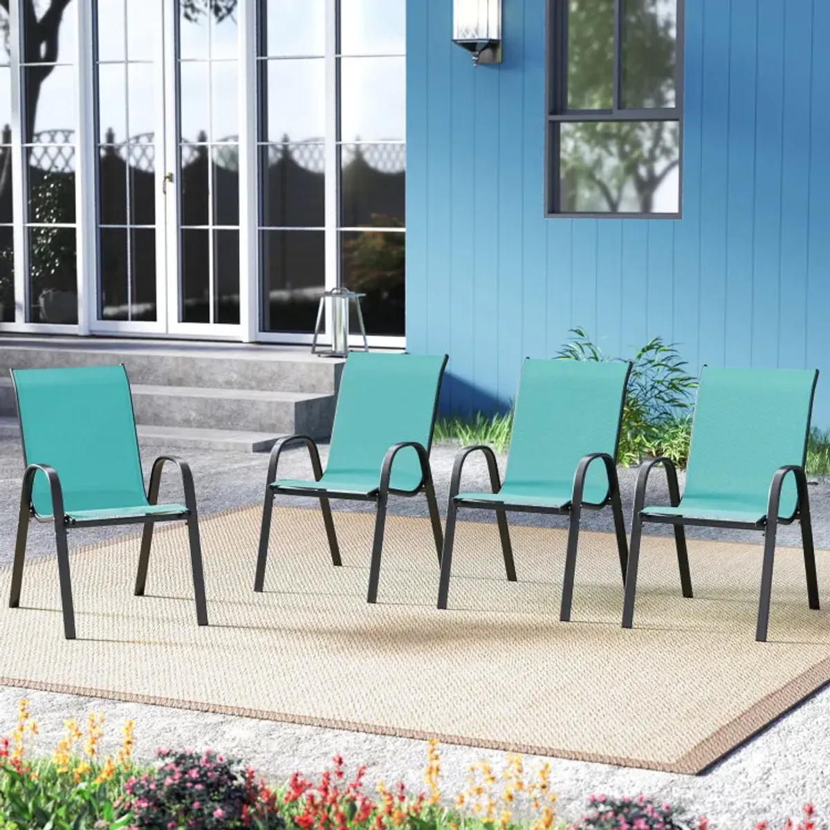 Set of 4 Outdoor Patio Chairs with Weather-resistant Fabric