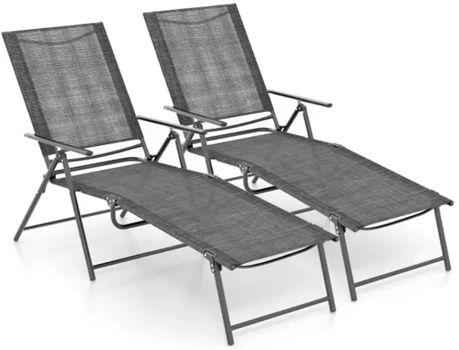 2 Piece Patio Folding Chaise Lounge Chairs Recliner with 6-Level Backrest (NP11397GR-2)