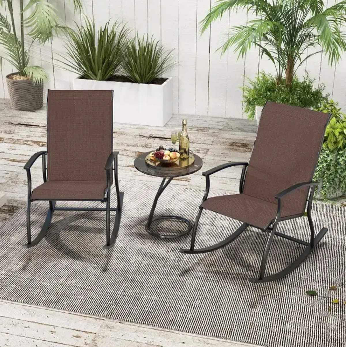 2 Pieces Outdoor Rocking Chairs with Breathable Backrest