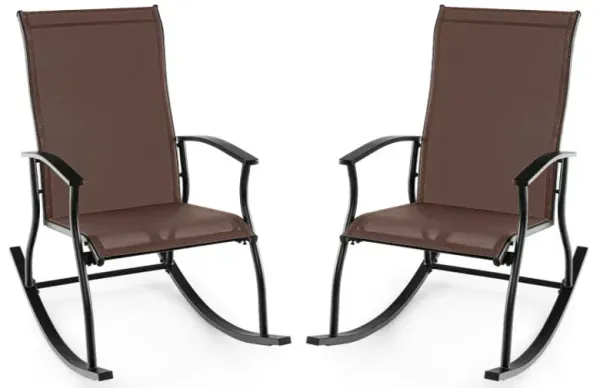 2 Pieces Outdoor Rocking Chairs with Breathable Backrest