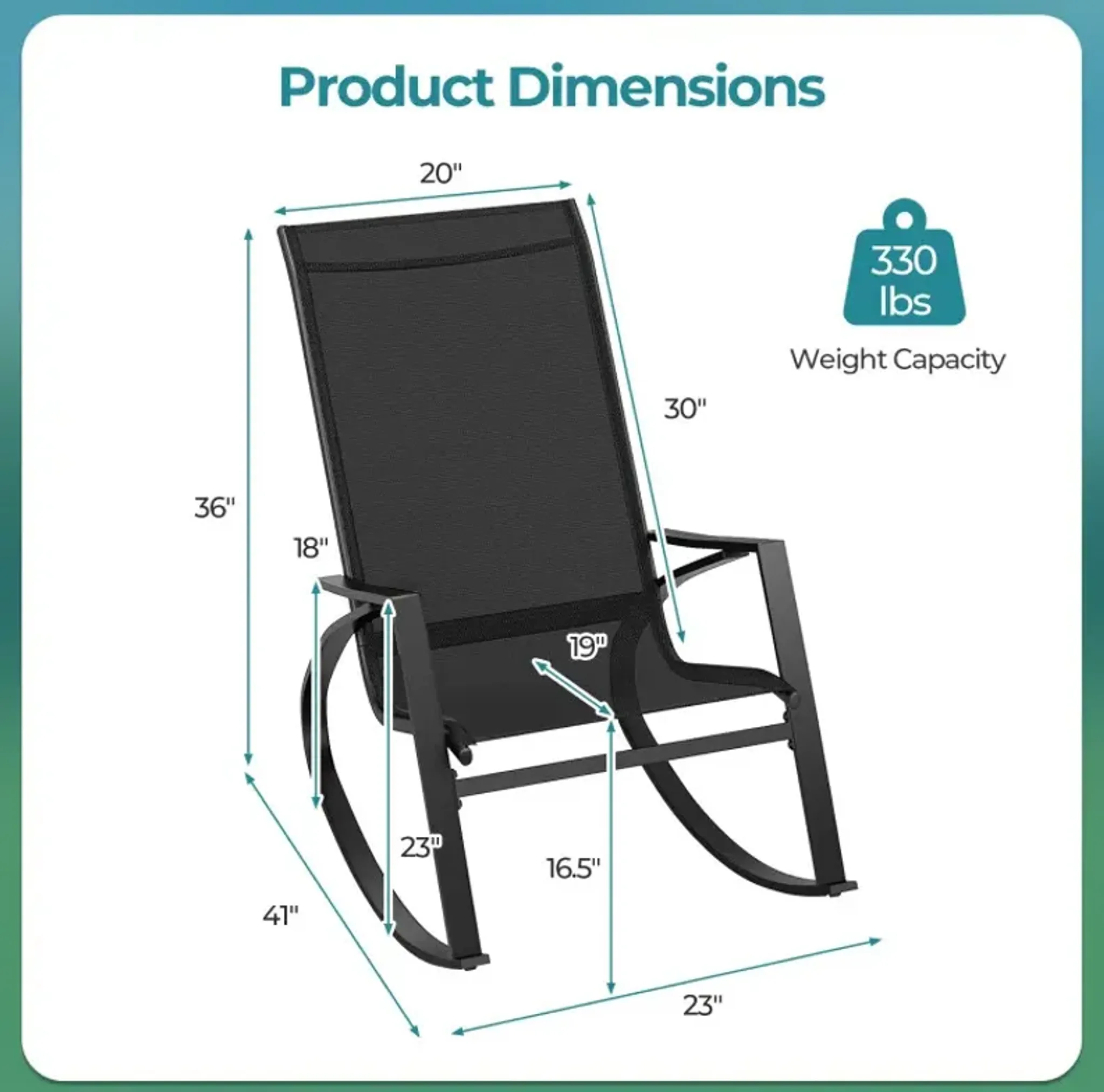 2 Pieces Patio Rocking Chairs Outdoor Sling Fabric Rockers With ...