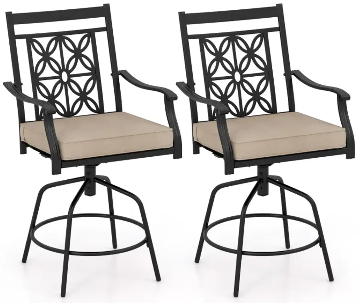 Outdoor Swivel Bar Stools Set of 2 with Seat Cushions