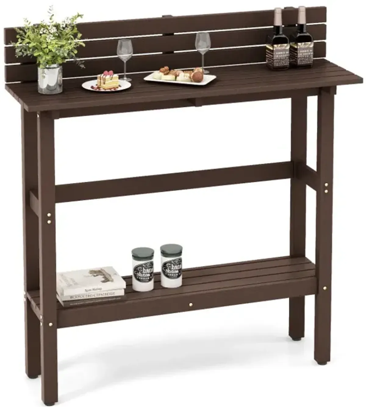 48 Inch Patio Pub Height Table with Storage Shelf and Adjustable Foot Pads