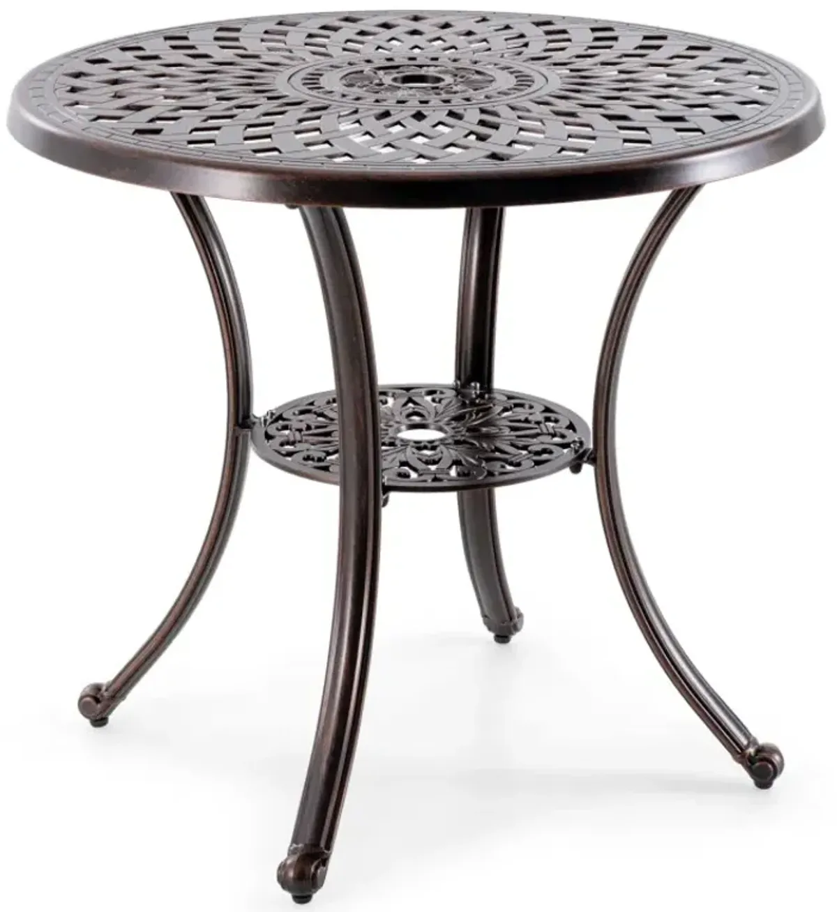 Patio Cast Aluminum Table 31 Inch Diameter Round Table with Umbrella Hole