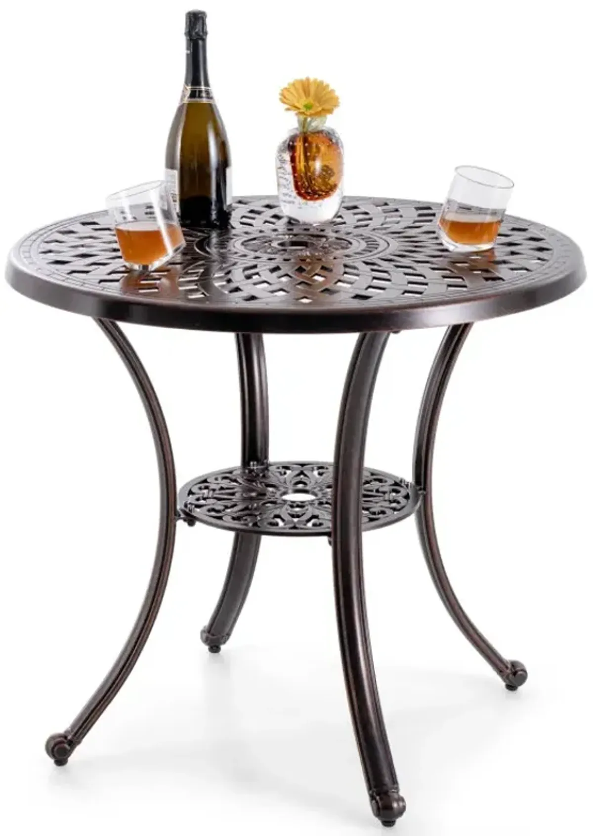 Patio Cast Aluminum Table 31 Inch Diameter Round Table with Umbrella Hole