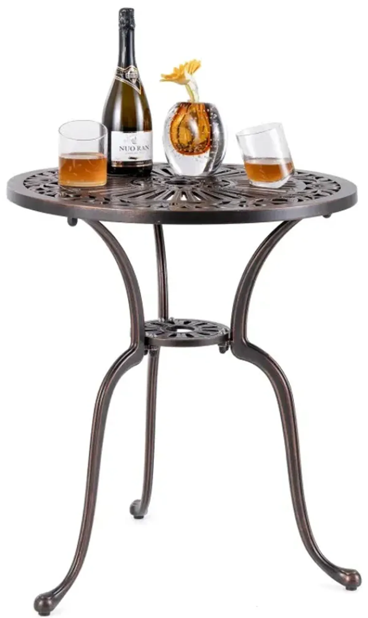 24 Inch Round Cast Aluminum Table Patio Dining Bistro Table with 2 Inch Umbrella Hole