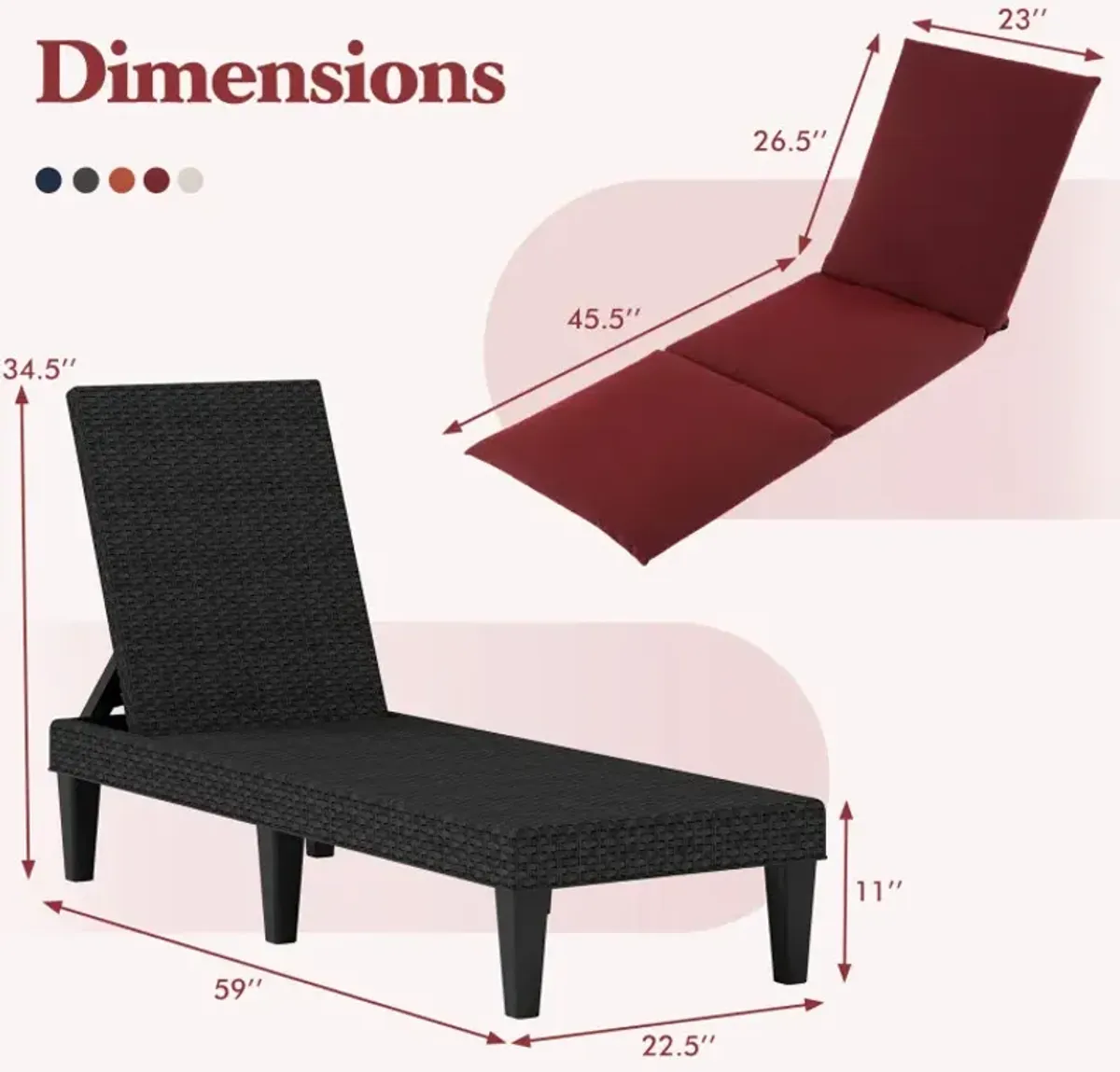 Patio Lounge Chair 3-Position Adjustable Backrest and Cushion