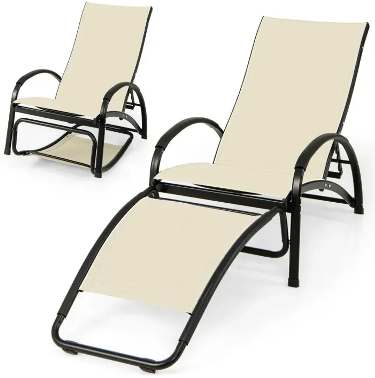 2-in-1 Outdoor Rocking Chair with 4-Position Adjustable Backrest for Patio Porch Poolside