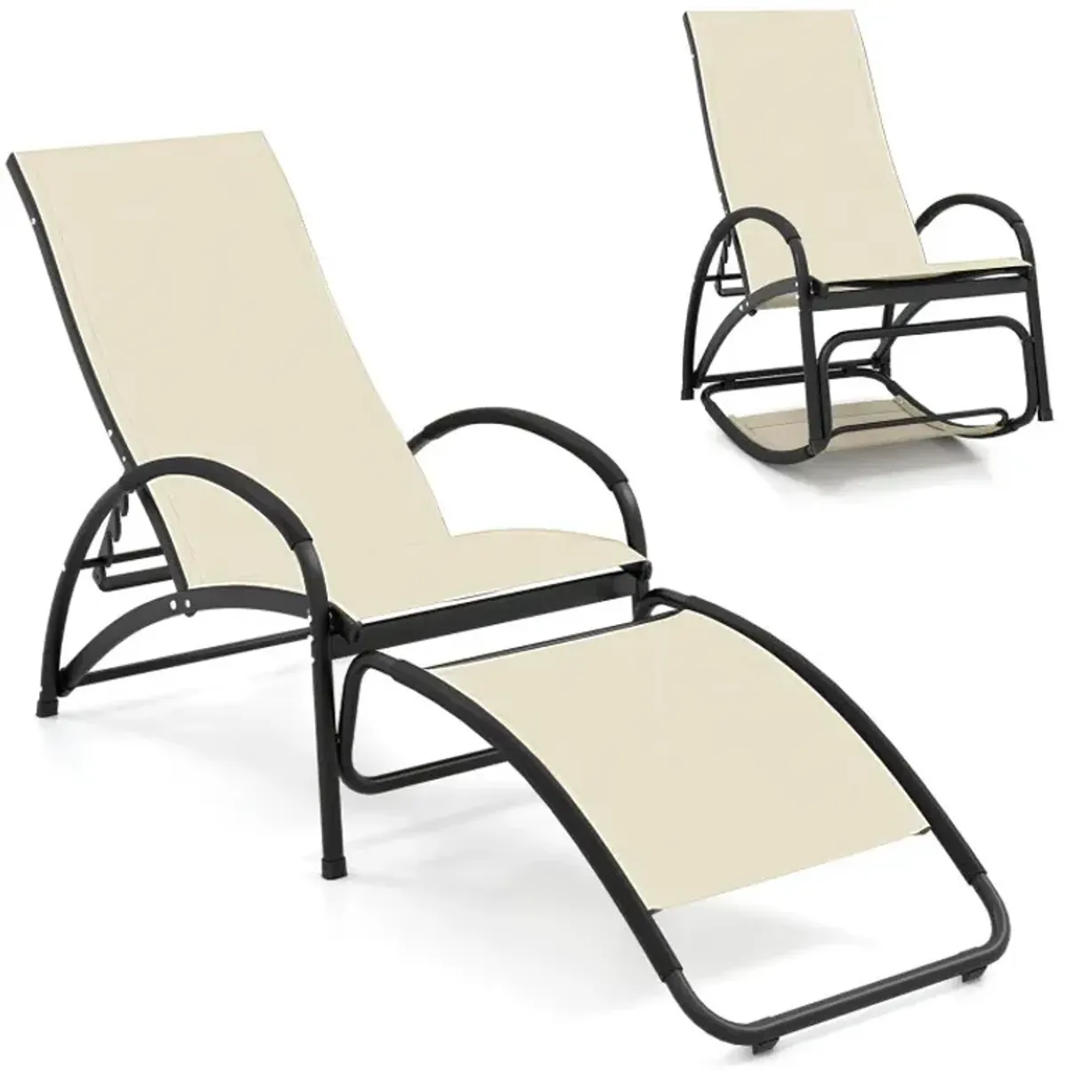 2-in-1 Outdoor Rocking Chair with 4-Position Adjustable Backrest for Patio Porch Poolside