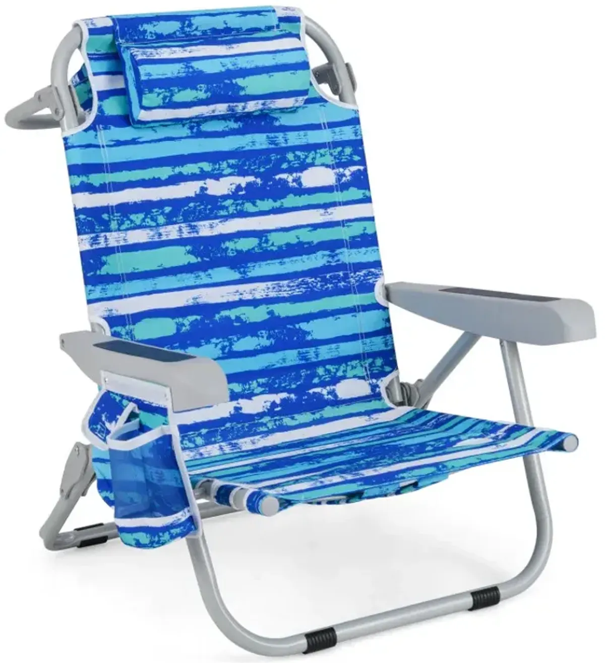 1 Piece Foldable Backpack Beach Chair with Cup Holder and Storage Pockets for Outdoor