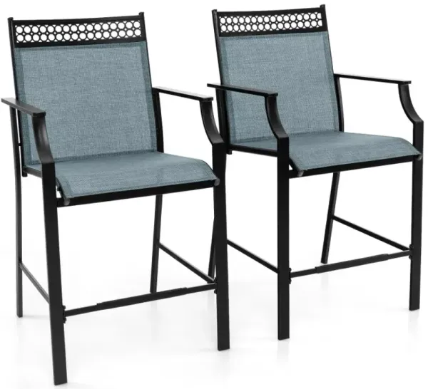 Outdoor Counter Stools Set of 2 Heavy-Duty Barstools with Footrest and Armrests