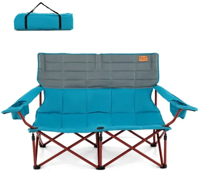 Oversized Camping Chair Folding Loveseat Camping Couch with Cup Holders & Thick Padding