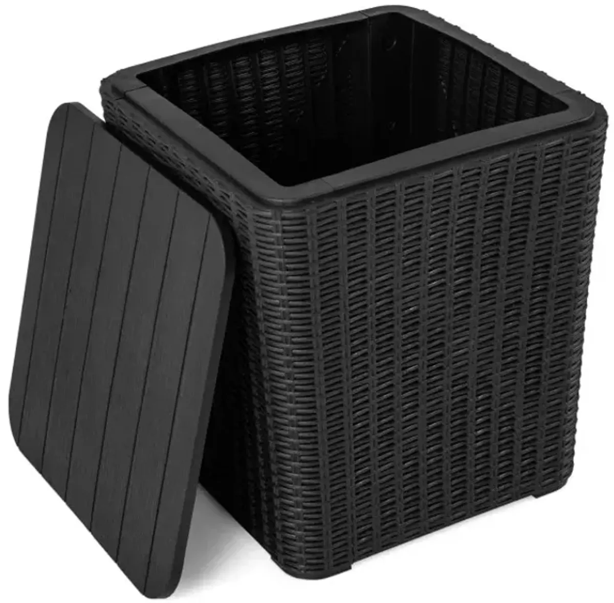 Outdoor Resin Storage Side Table with Removable Lid and Wicker-woven Accent