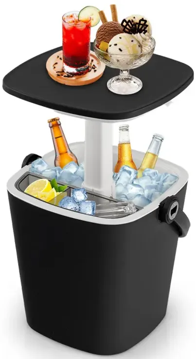 3-in-1 Portable Cooler Bar Table with Bottle Opener and Lift Top Lid for Camping Poolside