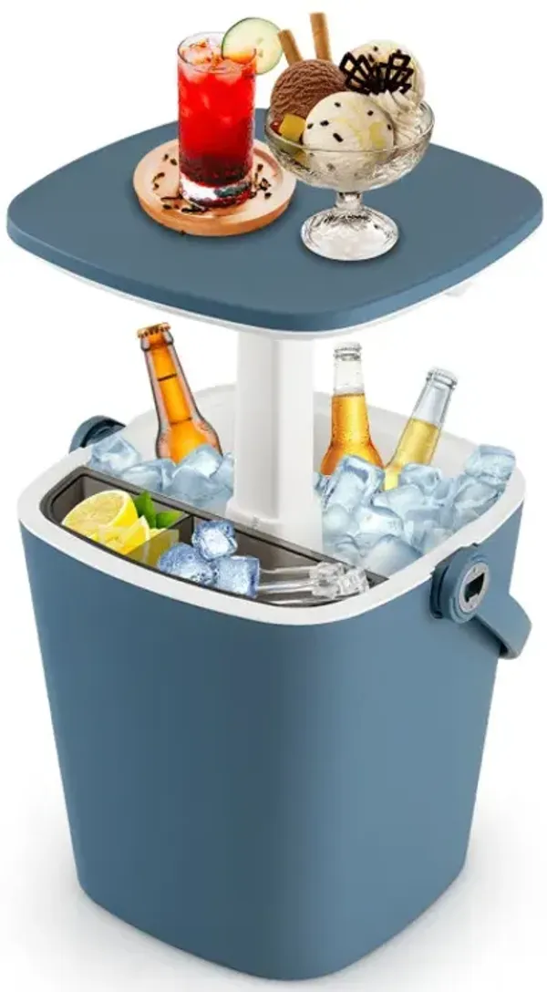 3-in-1 Portable Cooler Bar Table with Bottle Opener and Lift Top Lid for Camping Poolside