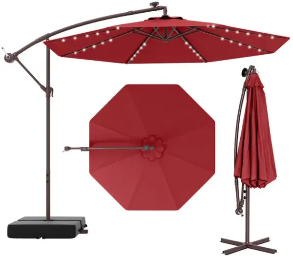 10 Ft Patio Umbrella Offset Cantilever Umbrella with 40 Solar Powered Lights
