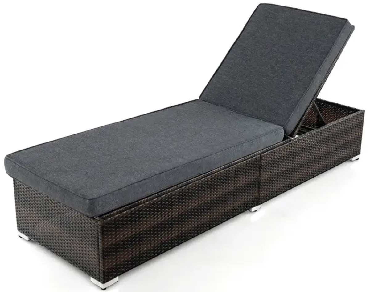Patio Wicker Lounge Chair with 4-level Backrest and Long Seat Cushion