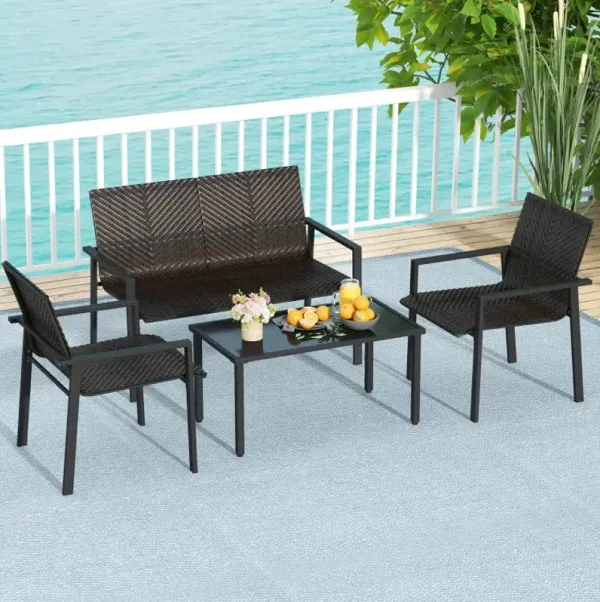 4 Pieces Patio Furniture Set with Heavy Duty Galvanized Metal Frame
