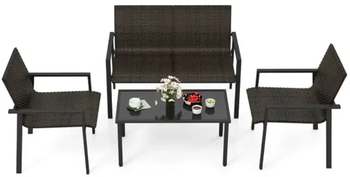 4 Pieces Patio Furniture Set with Heavy Duty Galvanized Metal Frame
