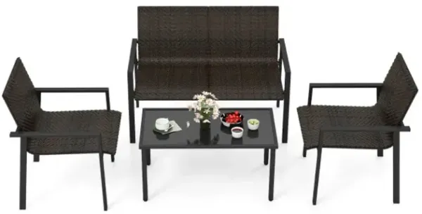 4 Pieces Patio Furniture Set with Heavy Duty Galvanized Metal Frame