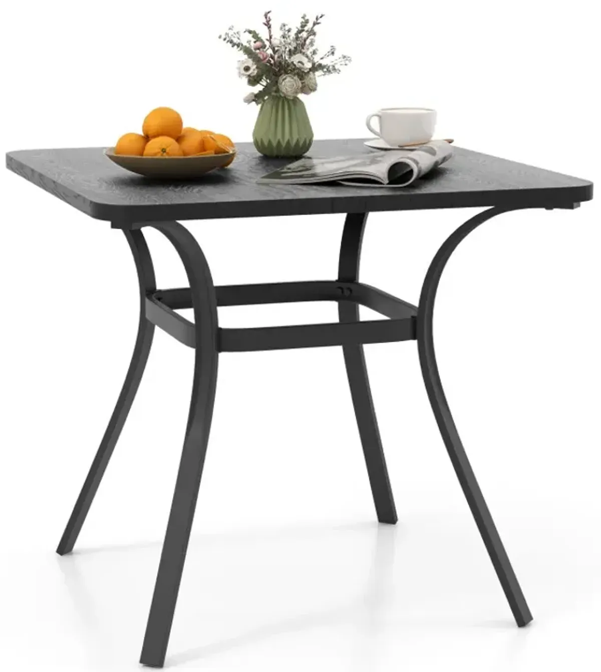 32 Inch Patio Dining Table Metal Square Table for Dining with 4 Curved Legs