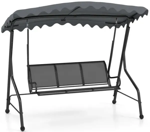 3-Seat Outdoor Porch Canopy Swing with Adjustable Shading