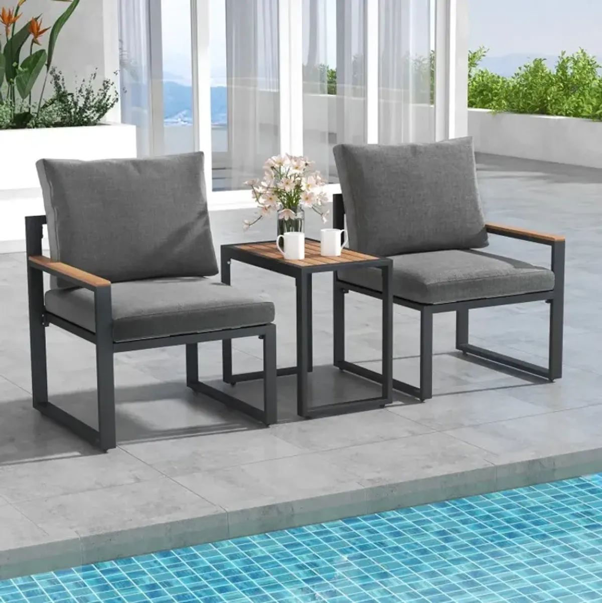 5 Pieces Aluminum Frame Weatherproof Outdoor Conversation Set with Soft Cushions