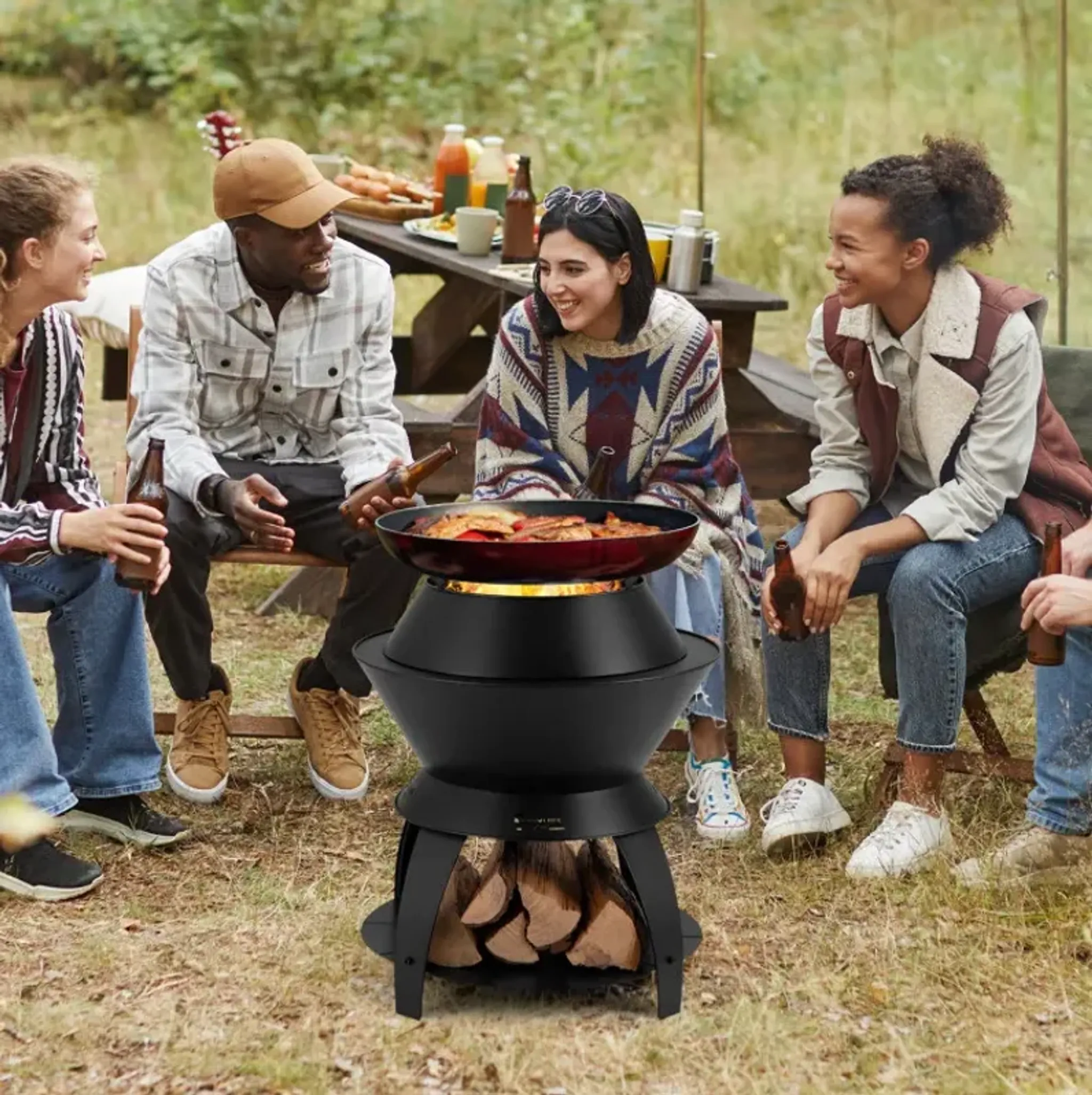 20 Inch Patio Fire Pit Metal Camping Fire Bowl With Pot Holder And ...