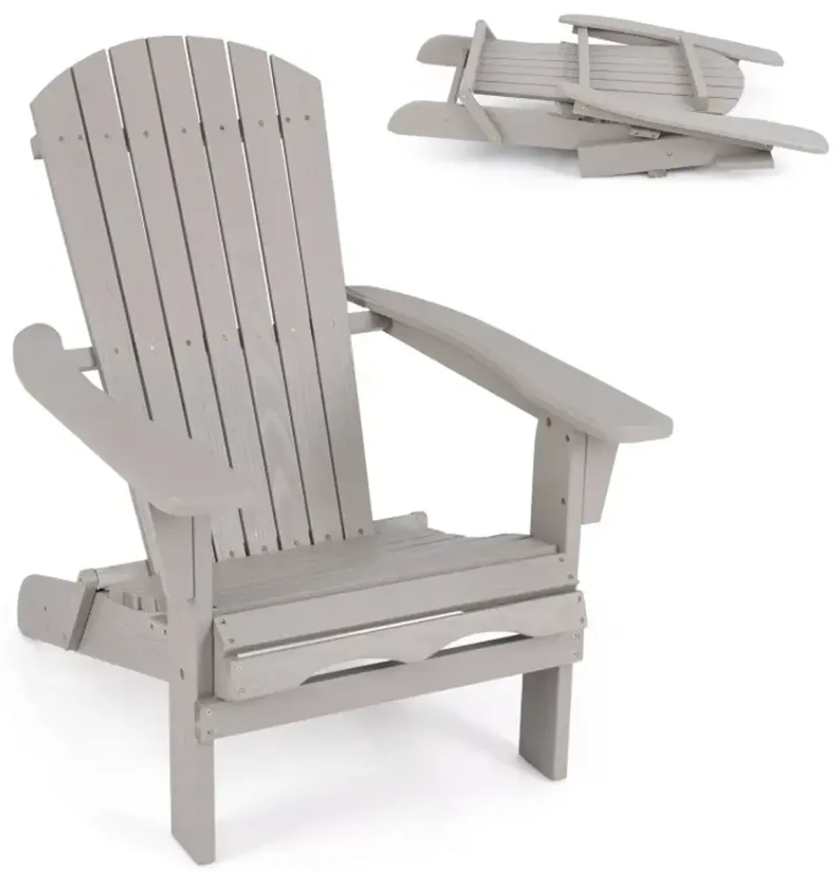 1 Piece Folding Adirondack Chair with High Backrest and Wide Armrests