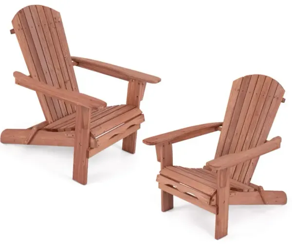 Folding Adirondack Chair Set of 2 with High Backrest and Wide Armrests