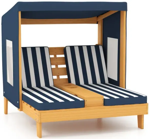 Kids Patio Lounge Chair with Cup Holders and Awning