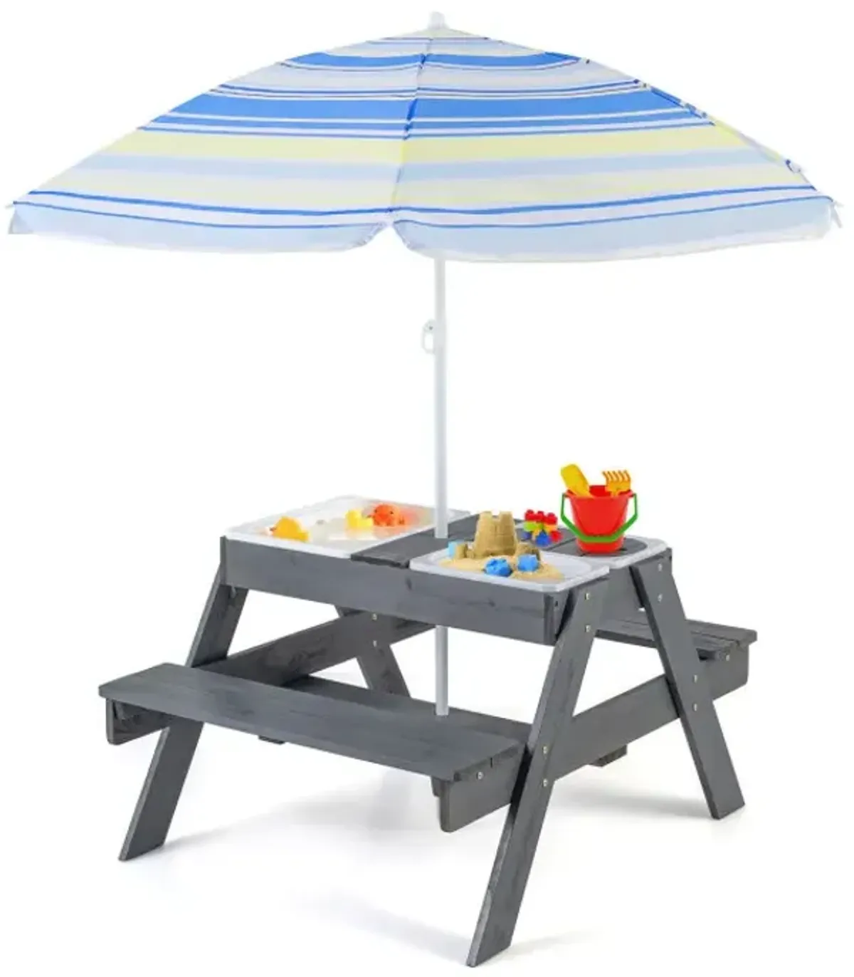 Kids Picnic Table Set with 3 Removable Bins