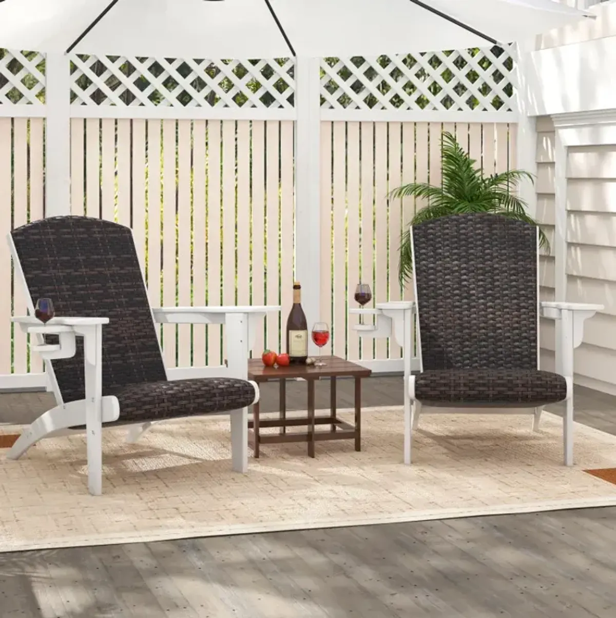 Patio Adirondack Chair with Rattan Padded Seat and Hidden Cupholder