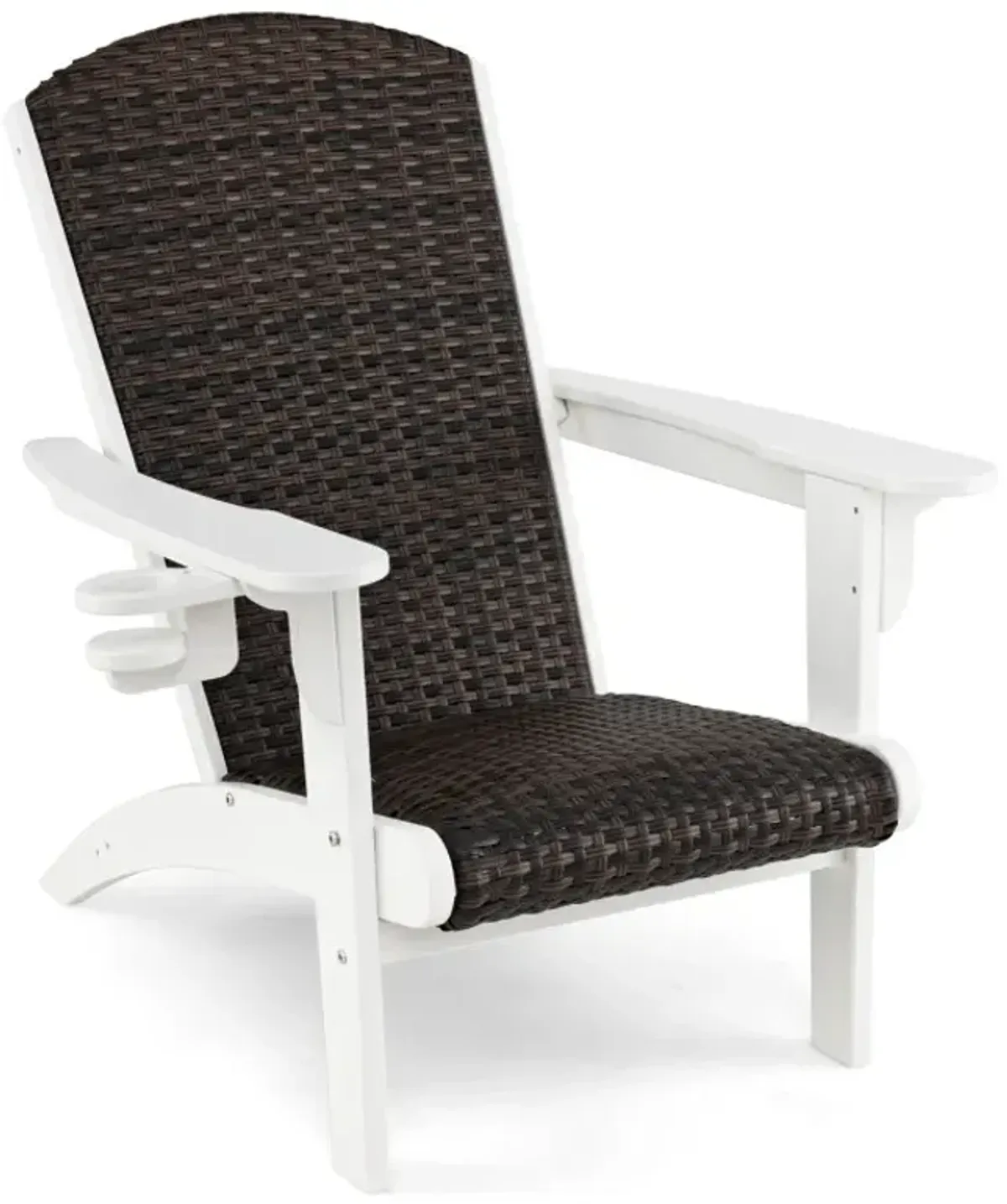 Patio Adirondack Chair with Rattan Padded Seat and Hidden Cupholder