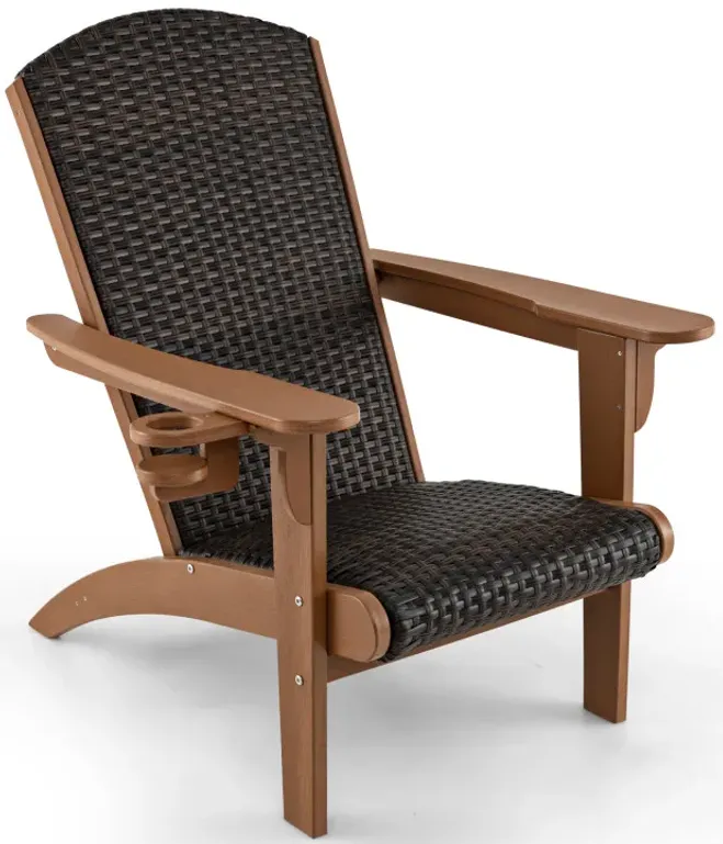 Patio Adirondack Chair with Rattan Padded Seat and Hidden Cupholder