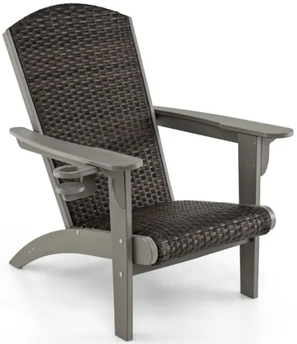 Patio Adirondack Chair with Rattan Padded Seat and Hidden Cupholder