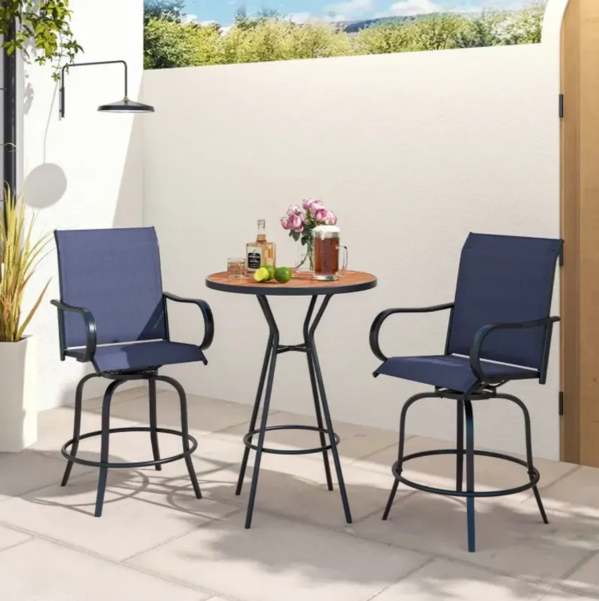 2 Pieces 360 Rotating Bar Stool Set with Armrests for Patio