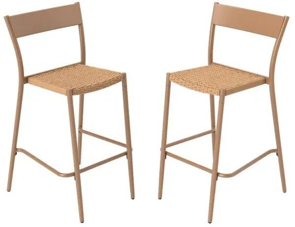 Patio Barstools Set of 2 with Rattan Seat and Metal Backrest
