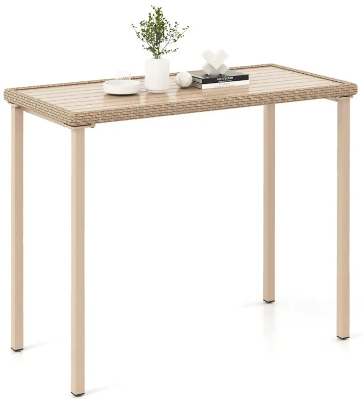 Outdoor Patio Bar Table Heavy Duty Rectangle Metal Frame