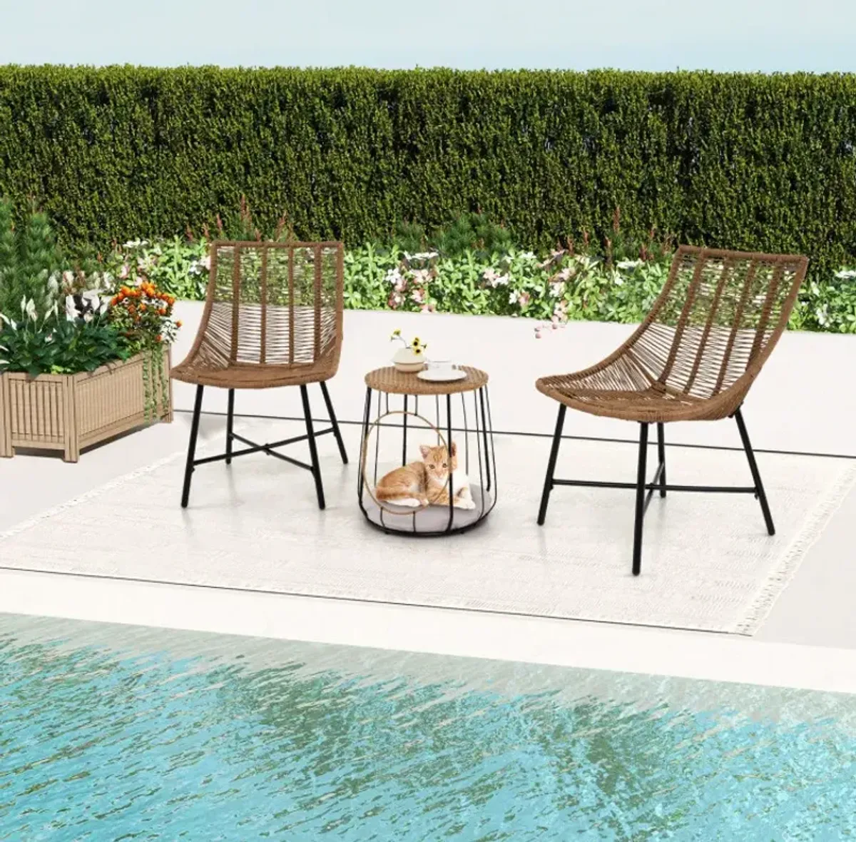 3 Piece Outdoor Furniture Set with Pet Housefor Patio Yard