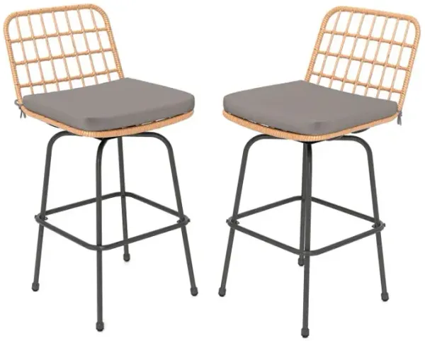 Patio Swivel Barstools Set of 2 with Soft Seat Cushions