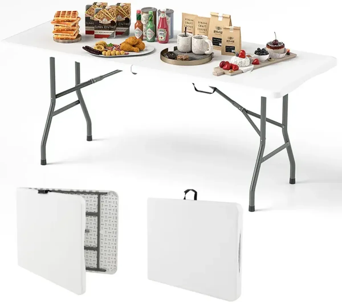 6 ft Portable Folding Table 350 LBS Fold-in-Half Table with HDPE Tabletop