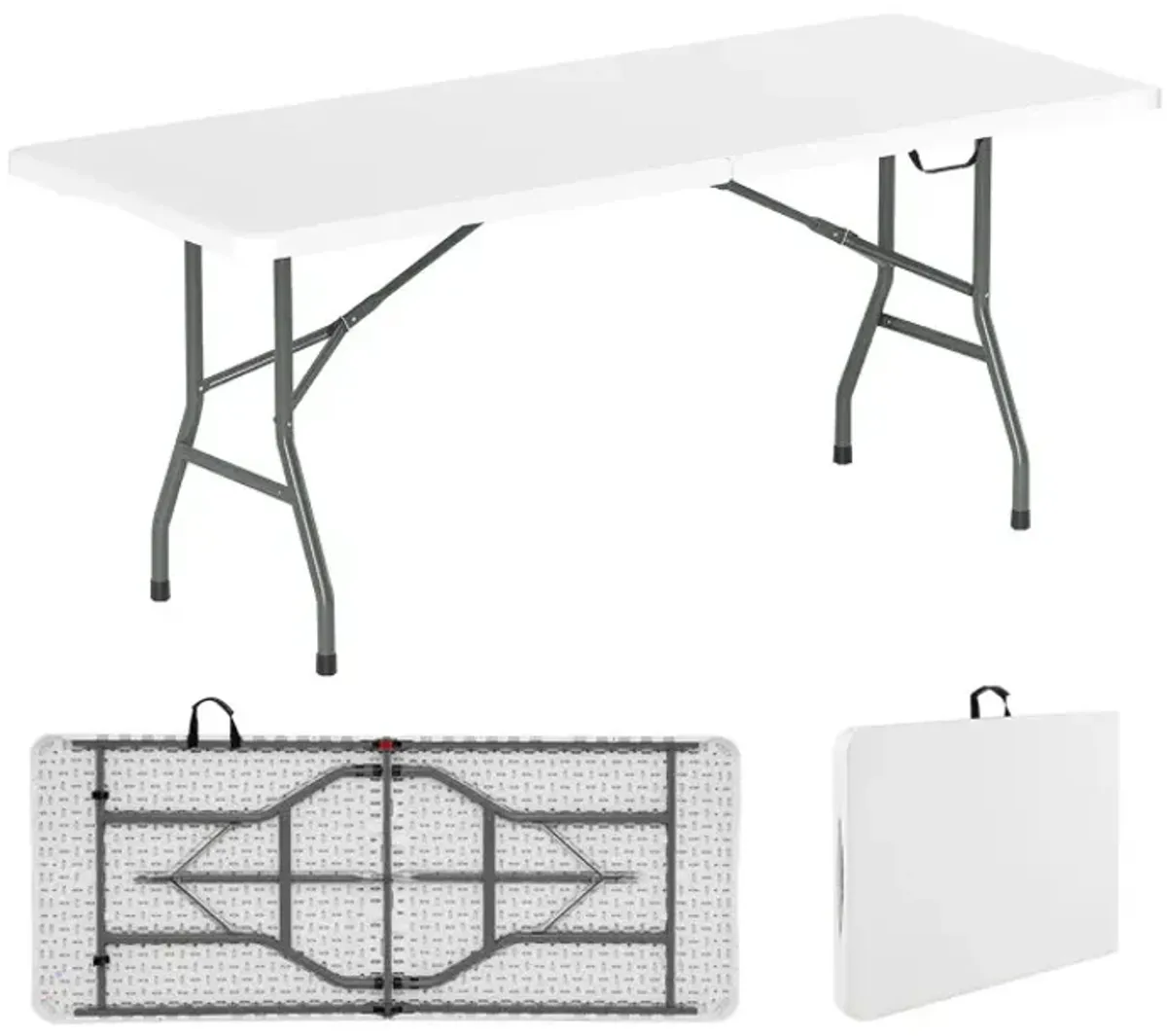 6 ft Portable Folding Table 350 LBS Fold-in-Half Table with HDPE Tabletop