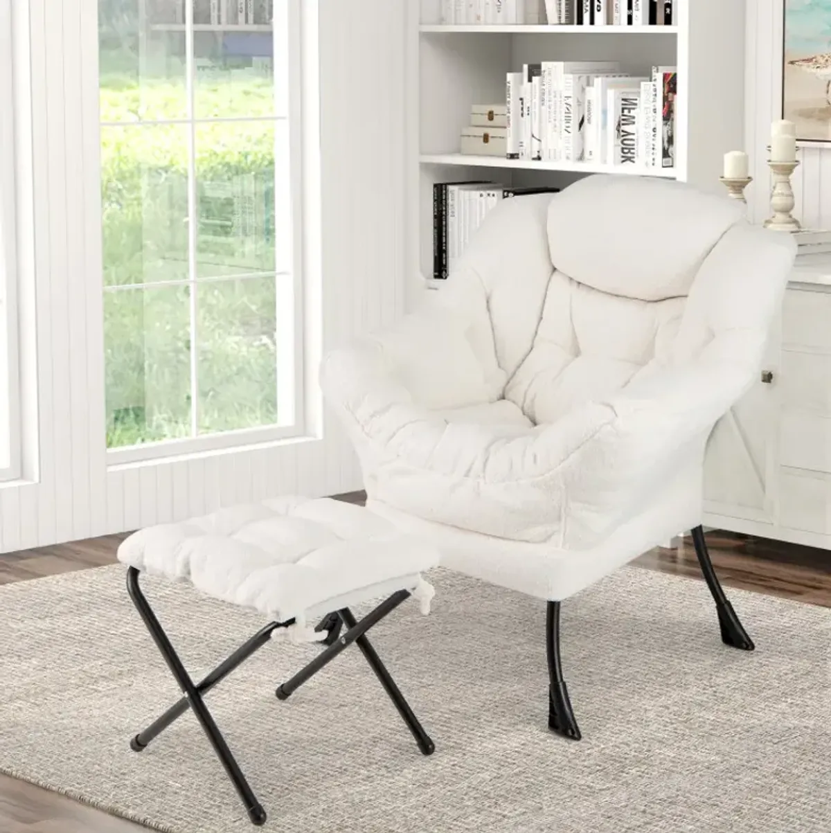 Modern Accent Chair with Folding Footrest and Head Pillow