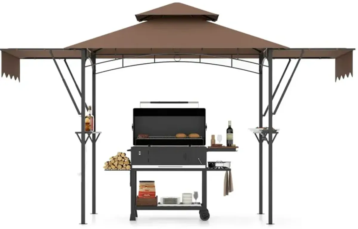 13 x 5 Feet Grill Gazebo with Dual Side Awnings and 2 Shelves Adjustable Shadow